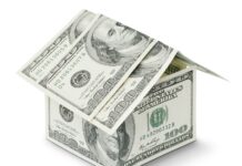 사회적 배려계층에게 중개수수료 지급 a house made out of money on a white background